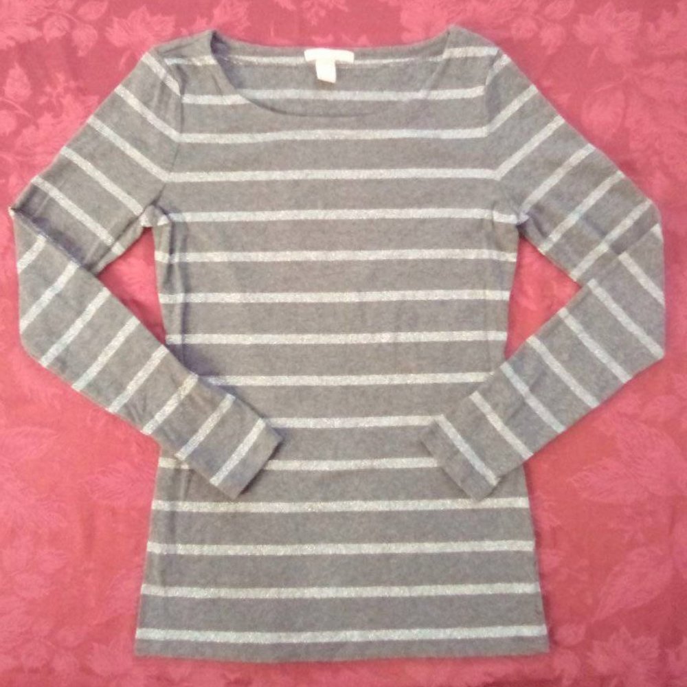 NWOT- Long Sleeve Banana Republic Top with Silver Metallic Stripes